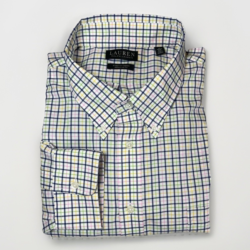 Ralph Lauren Black Label Shirt Mens 3XL 19 34/35 Tattersall‎ Button Down Stretch